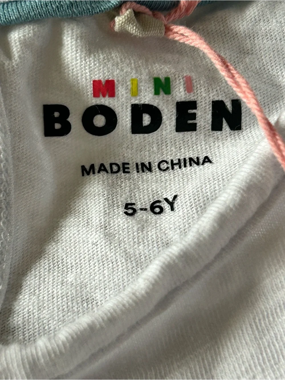 Boden White Cotton Dress with Rainbow Trim Flutter Sleeves